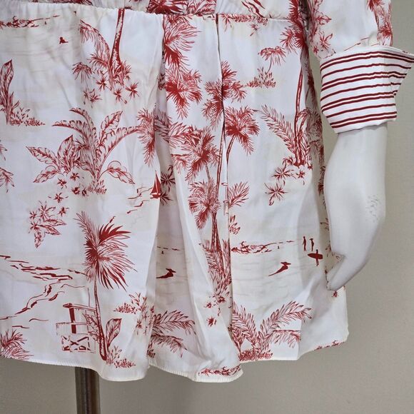 FRAME Silk Dress Womens Size XS Long Sleeve Mini Tropical Toile Ivory/Cream/Red - Picture 5 of 13